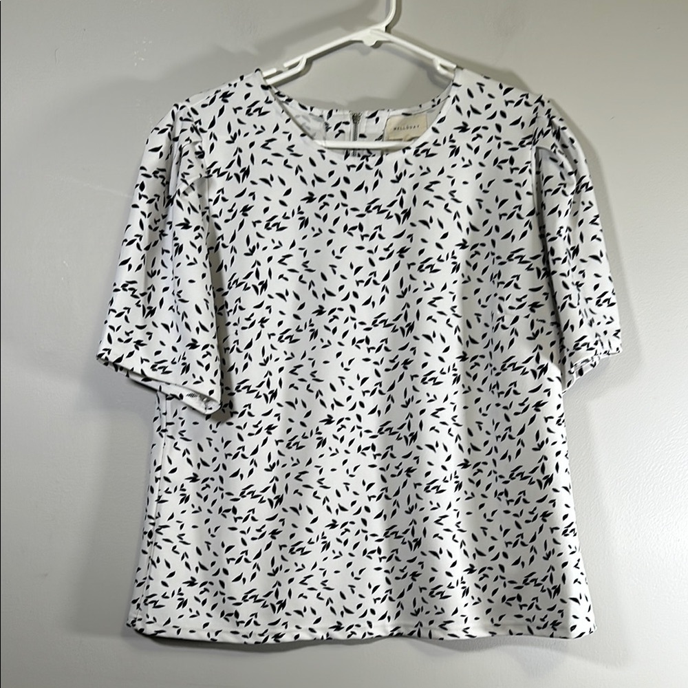Melloday Women's Black and White Patterned Top XL zipper